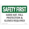 Signmission OSHA, Hard Hat Fall Protection & Gloves Required, 10in X 7in Rigid Plastic, 10" W, 7" H, Landscape OS-SF-P-710-L-10639 - alternate 1